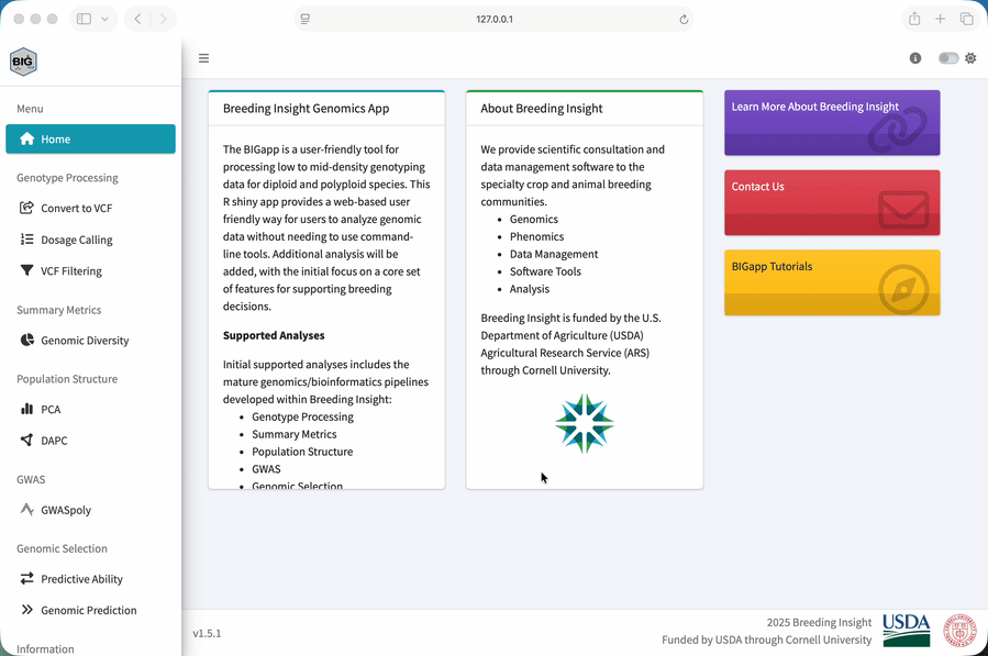 Animation opening the BIGapp left navigation and moving among its analysis sections