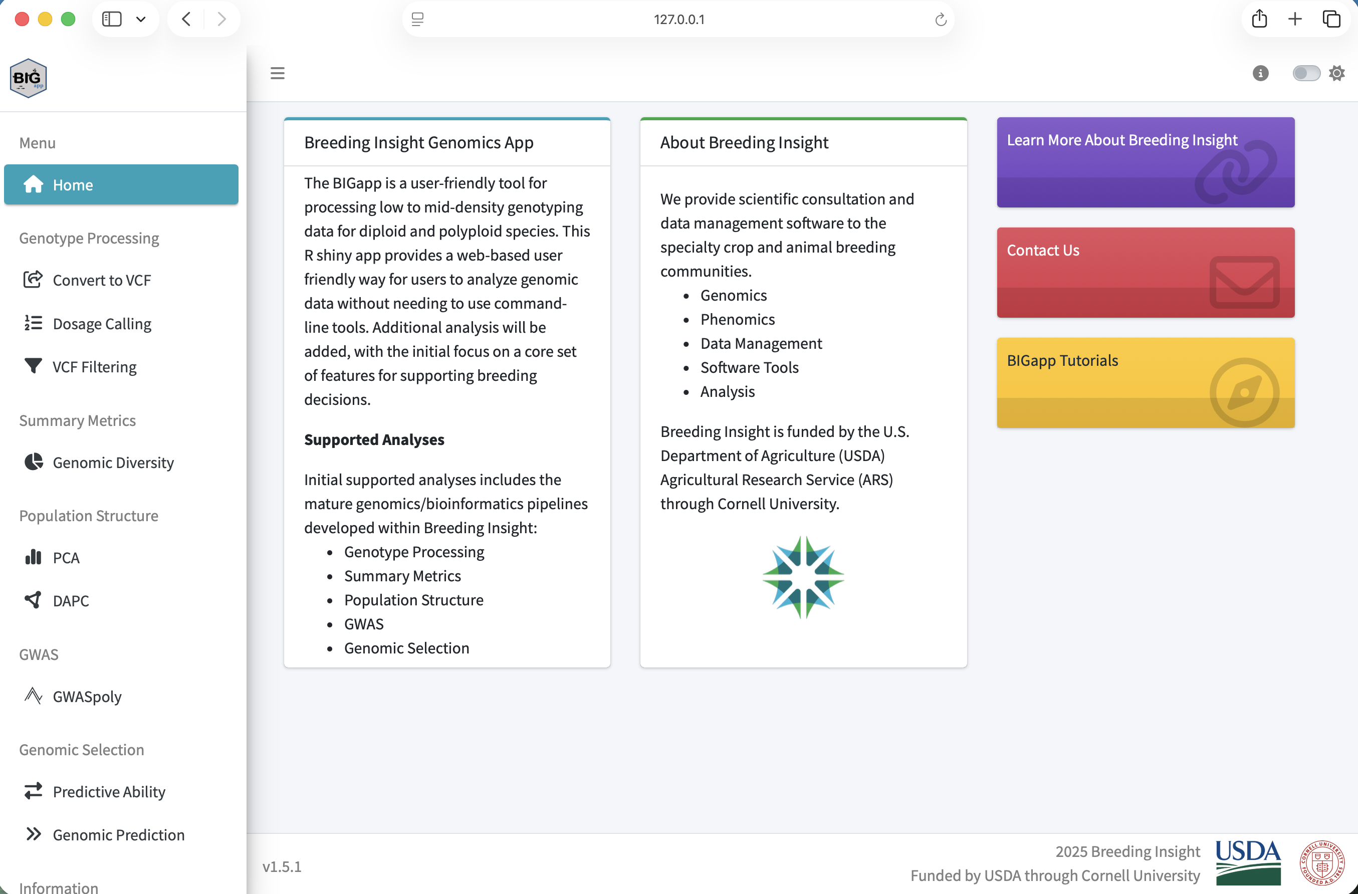 BIGapp home page showing the left navigation and welcome content